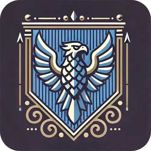 Ravenclaw house crest with a bronze eagle on a blue background and a diadem emblem